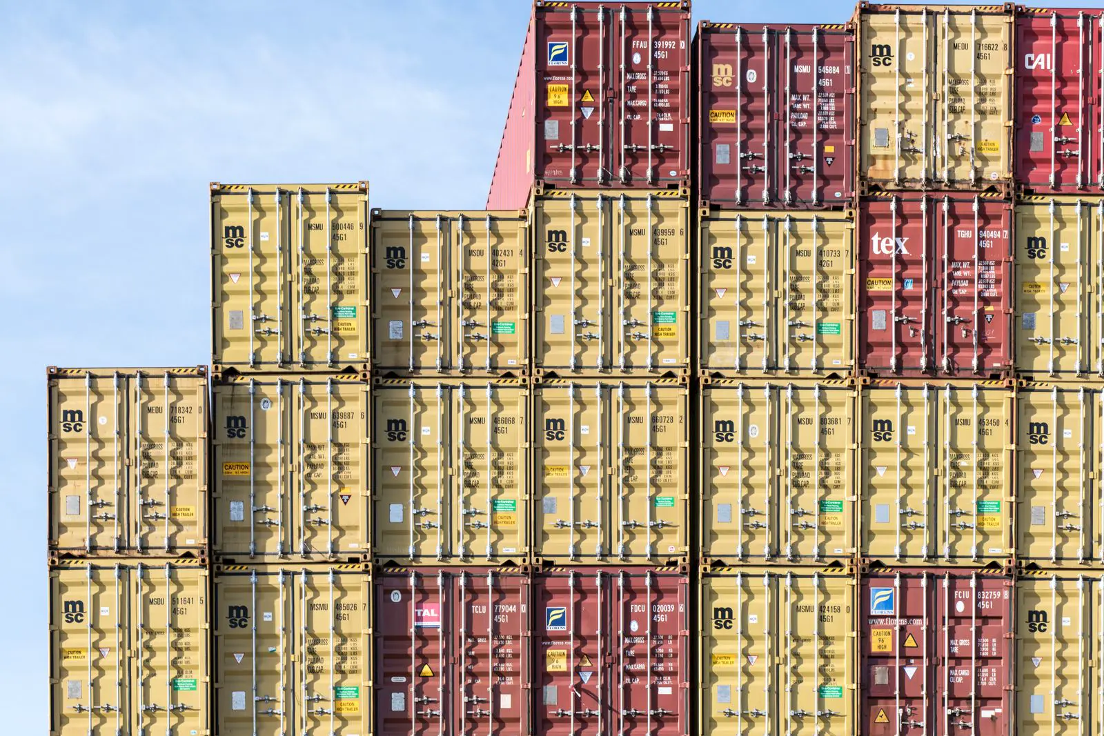 Stacks of shipping containers ready for export